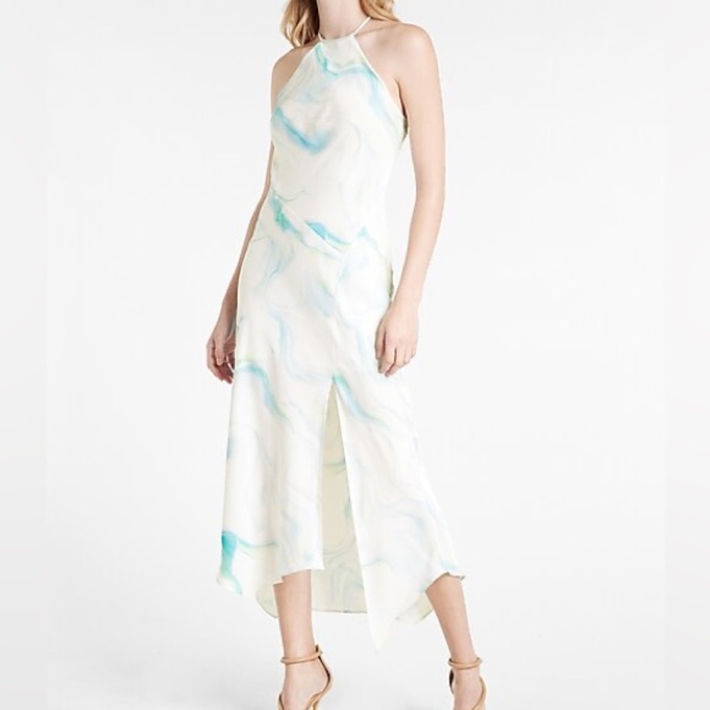 Watercolor Satin Halter Dress